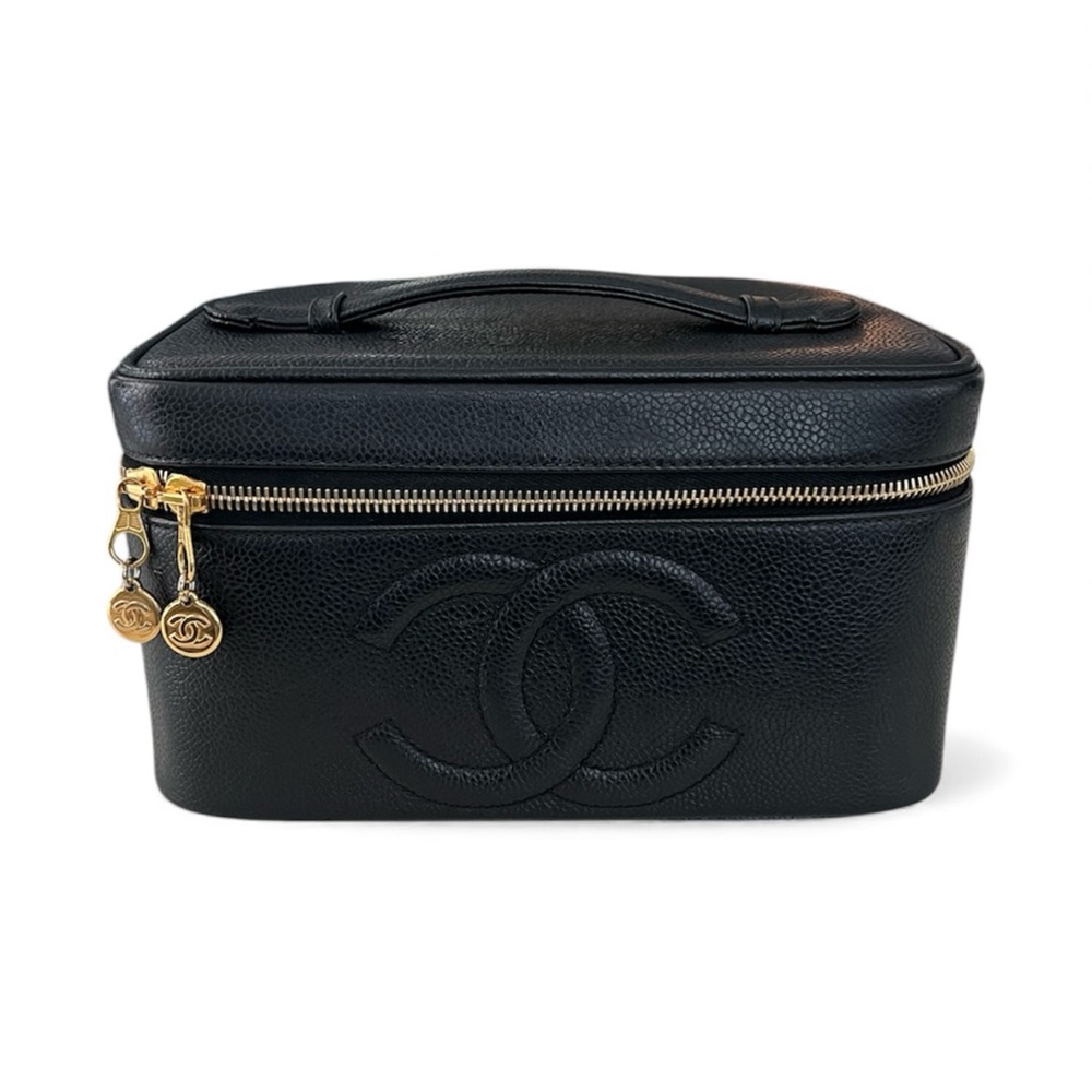 CHANEL Rare 1997 Mirrored Vanity Cosmetic Case / Make Up Bag / Caviar Leather - Picture 4 of 16